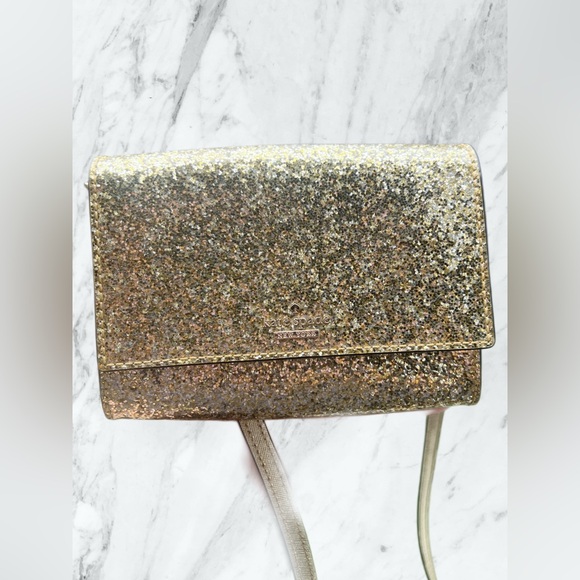 Kate Spade Gold Glitter Crossbody Bag Storybook Lining. - Picture 4 of 5
